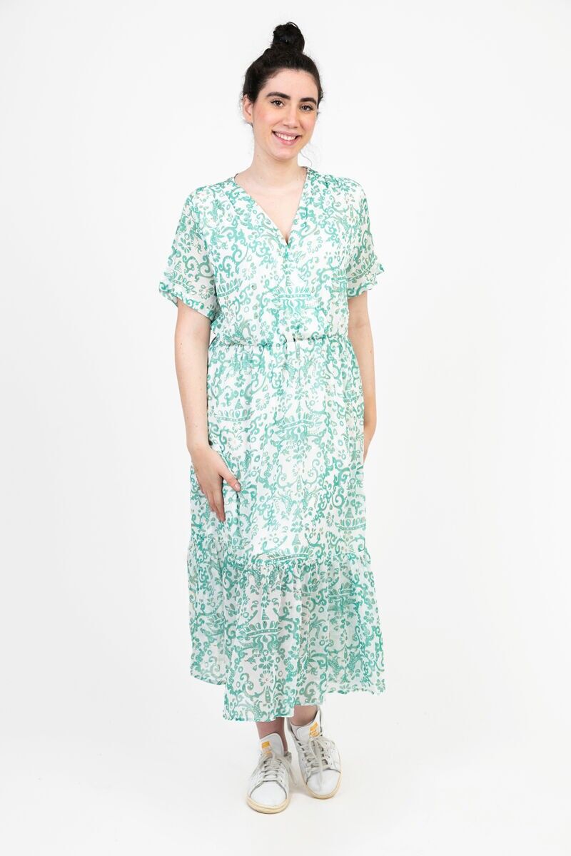 Robe longue grande taille imprimé vert (C6570)