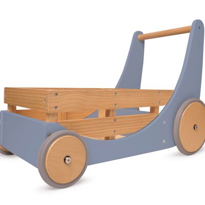 Carrito de almacenamiento y andador de madera Kinderfeets 2 en 1 - Azul pizarra