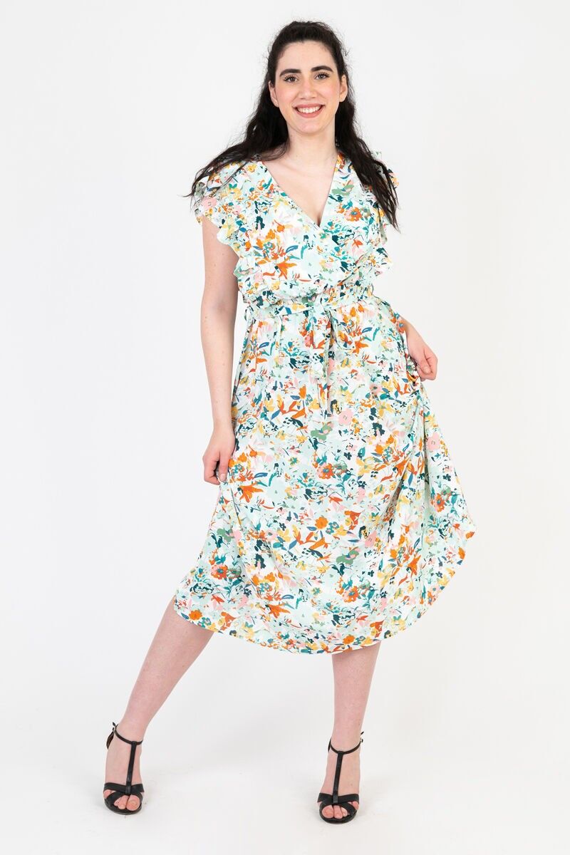 Robe sans manche grande taille imprimé fleurie vert (C6560)