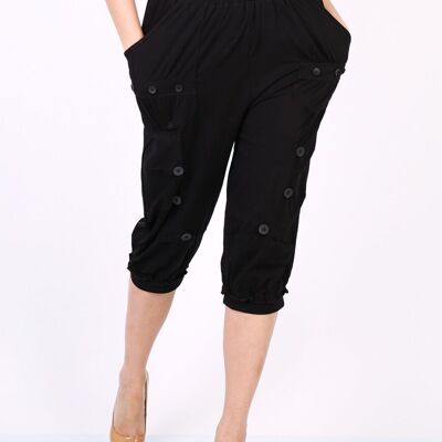 Pantalones capri de talla grande con botones negros (B192)