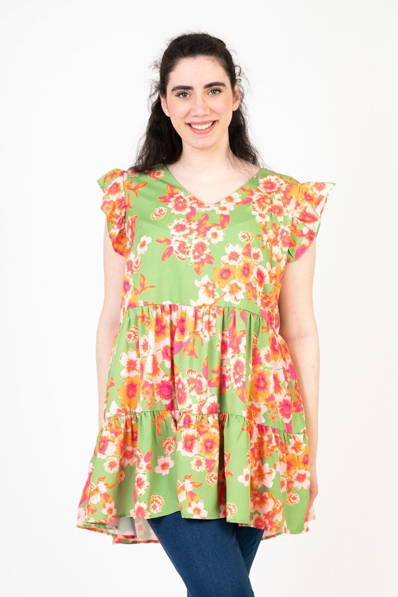 Robe-Tunique grande taille imprimé vert (C6566)