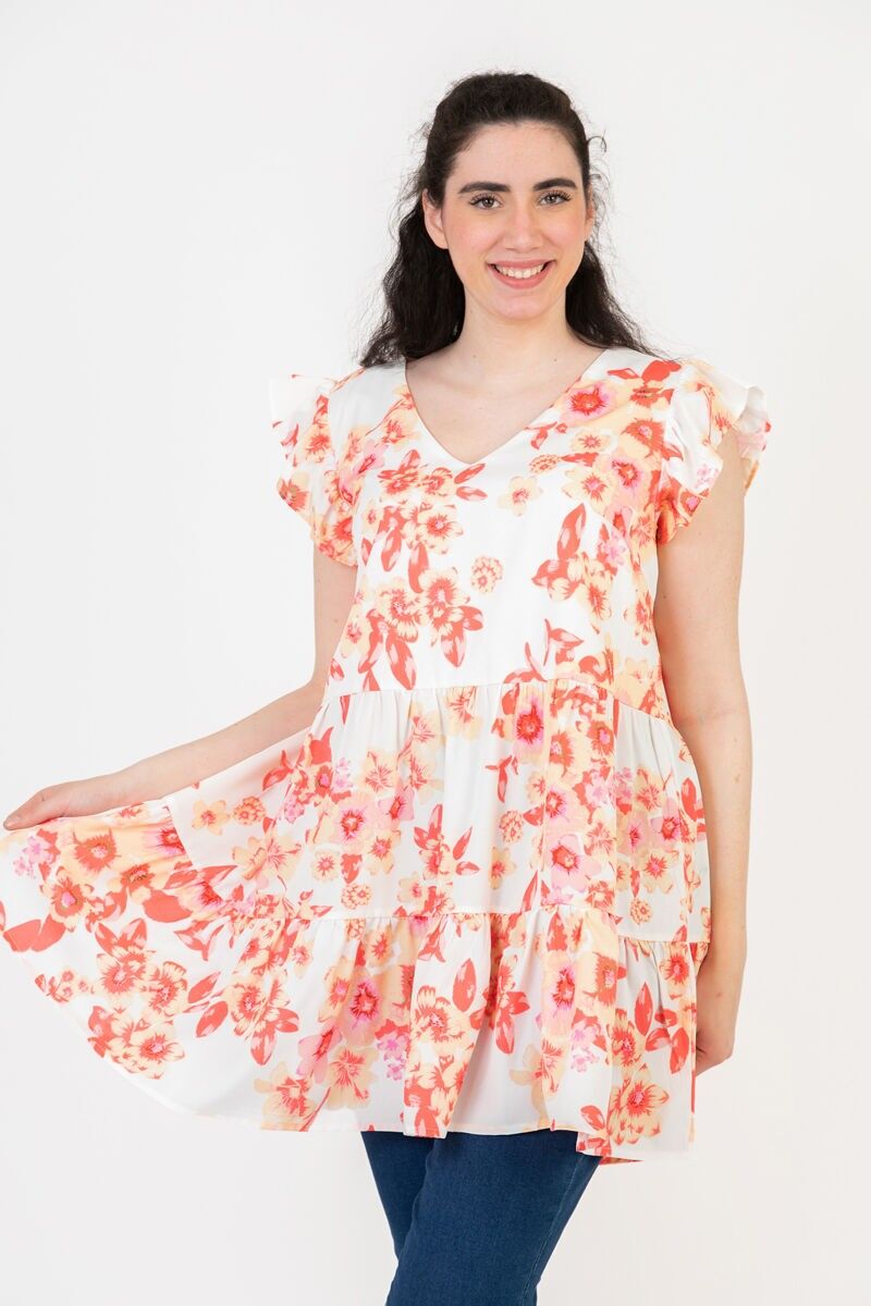 Robe-Tunique grande taille imprimé rose (C6566)