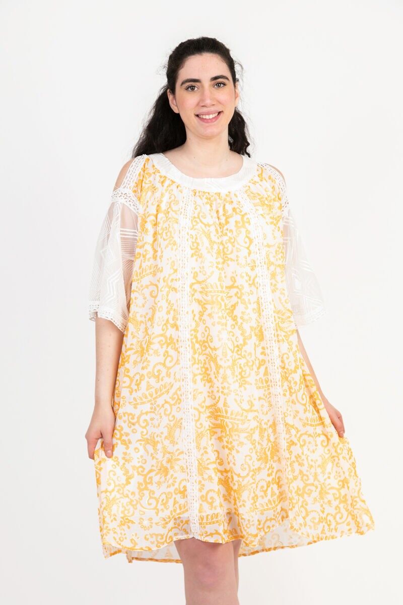 Robe grande taille imprimé jaune (C6598)