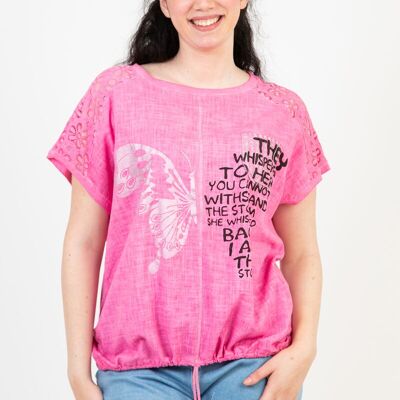 T-shirt grande taille avec motif et inscriptions (C8010/ROSE)