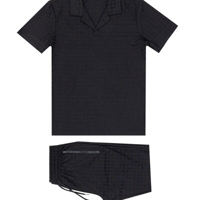Ensemble top + short assorti homme- tissu motifs relief - noir