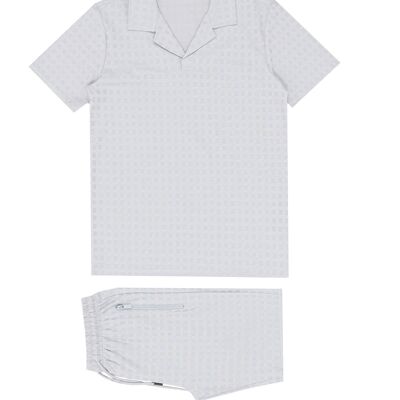 Ensemble top + short assorti homme- tissu motifs relief - gris