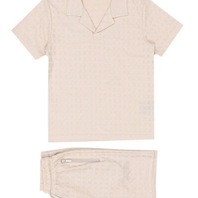 Ensemble top + short assorti homme- tissu motifs relief - beige