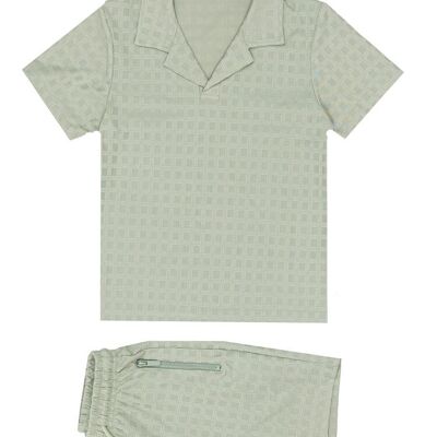Ensemble top + short assorti homme- tissu motifs relief - vert clair