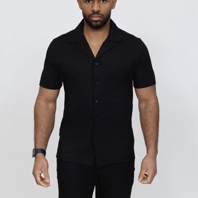 Ensemble chemise + short assorti homme - tissu motif relief - noir