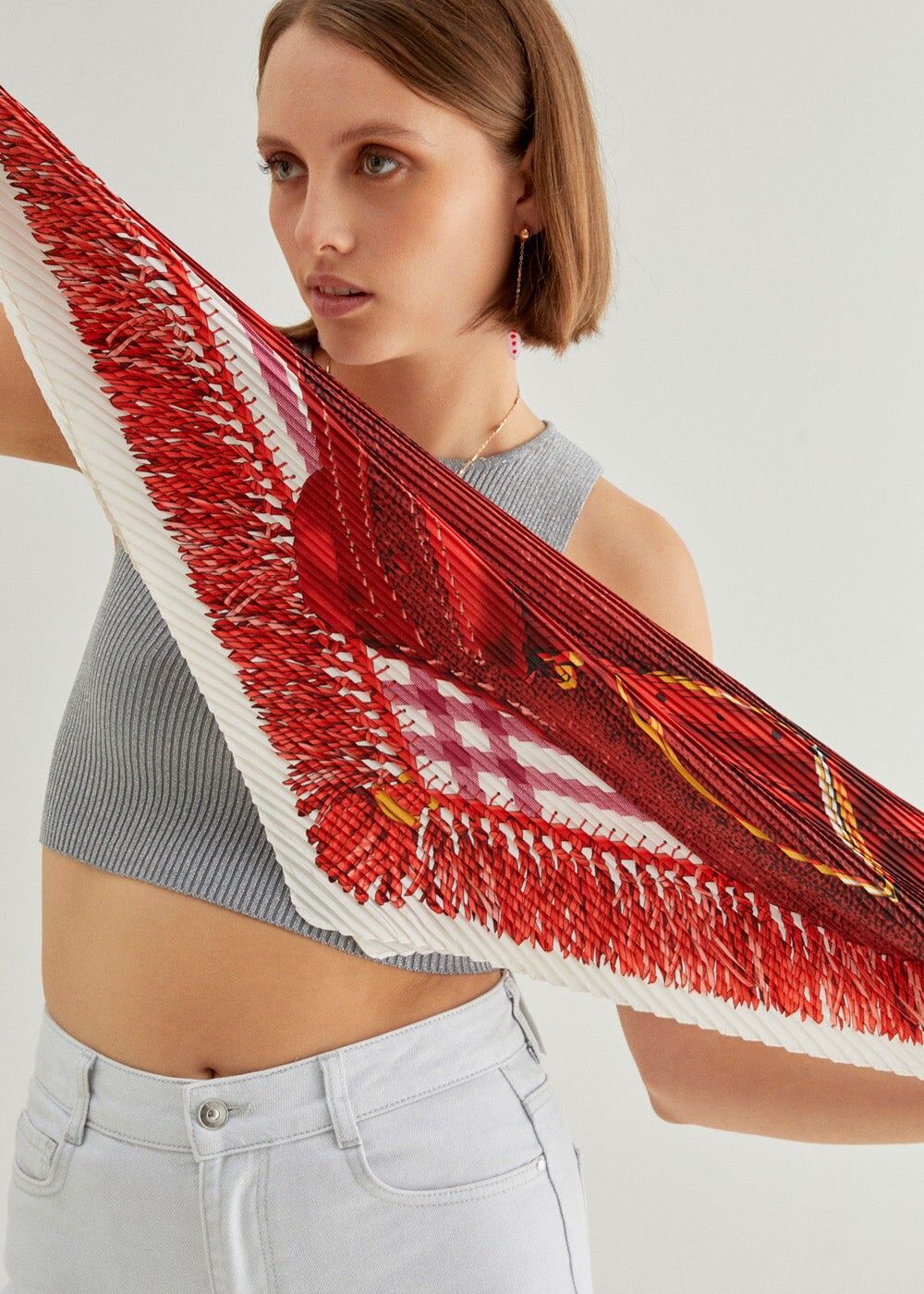 Großer Pferdeschal Weiß/Rot