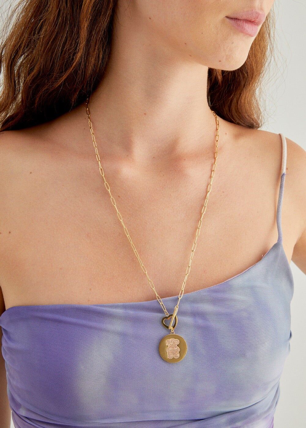 14KT GOLD PLA. s. TEDDY-HALSKETTE AUS STAHL