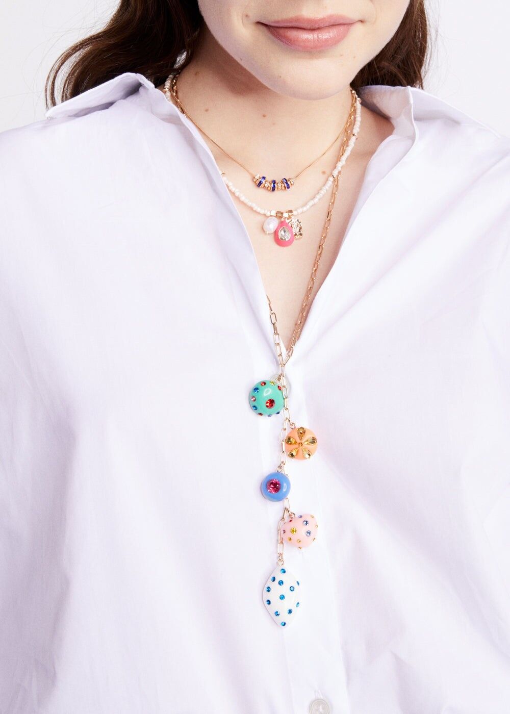 LONG NECKLACE W/ RESIN MULTICOLOR ELEMENTS