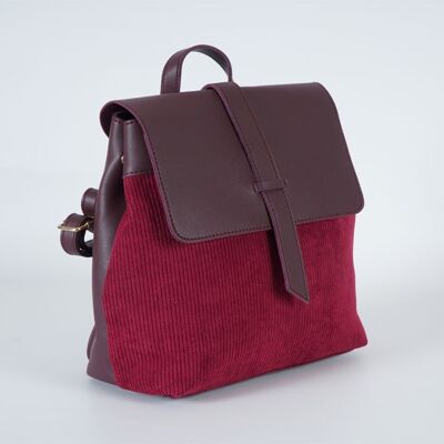 [ 18331-3 ] Corduroy Burgundy Lady Backpack/shoulder bag