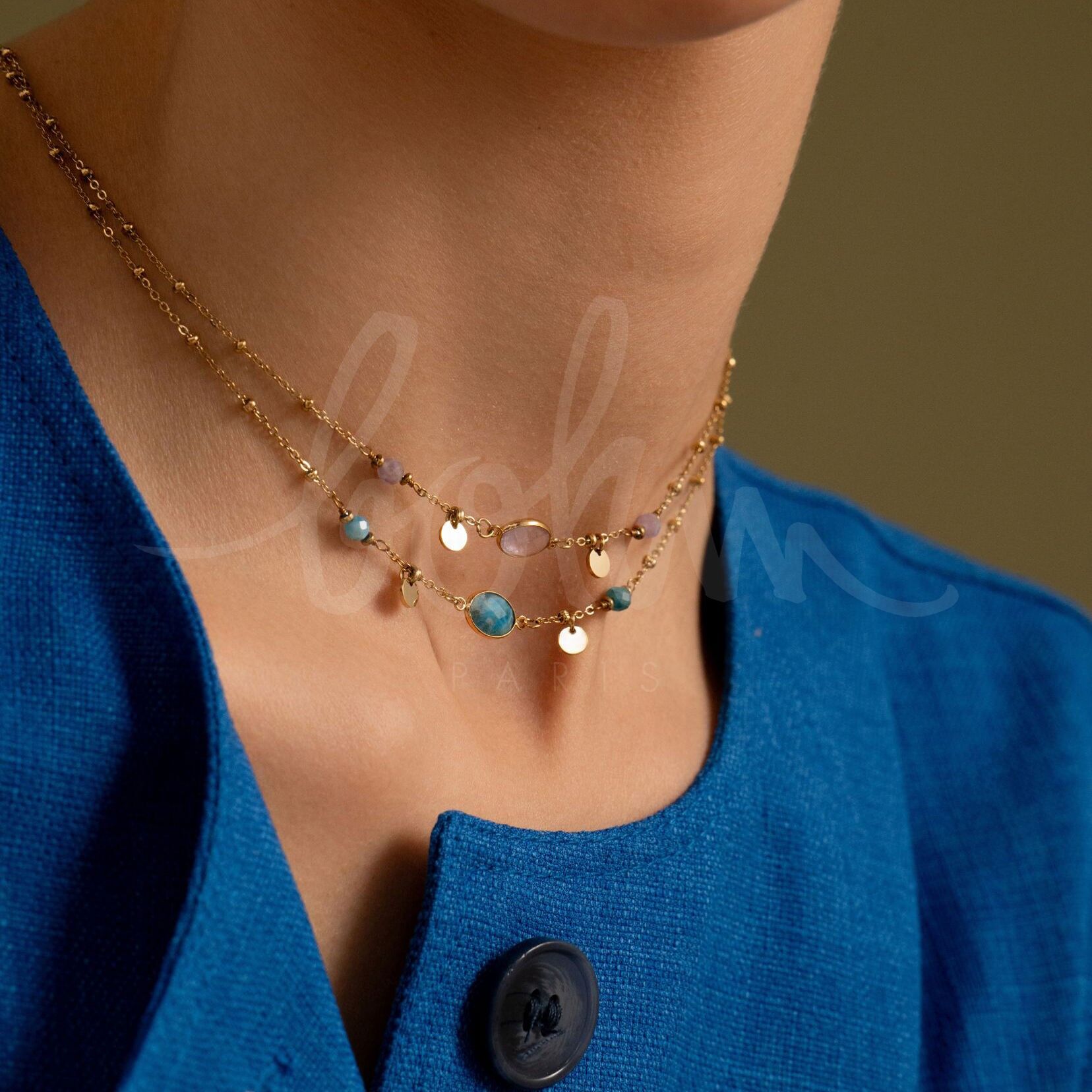 Azaleenkette – Kette mit Kugeln, runden und ovalen Natursteinen