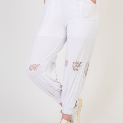 Pantalones de chándal calados con encaje, talla grande (B83)