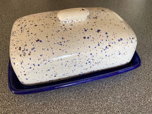 Butter Dish, Speckled Blue and White