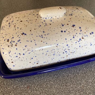 Butter Dish, Speckled Blue and White