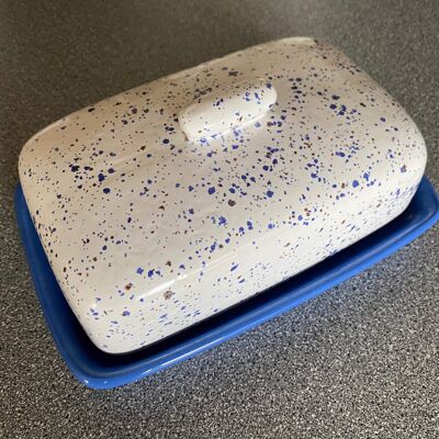 Butter Dish, Speckled Blue with Air Force Blue Dish