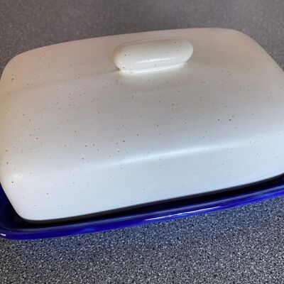 Butter Dish with Lid Speckled White Glaze