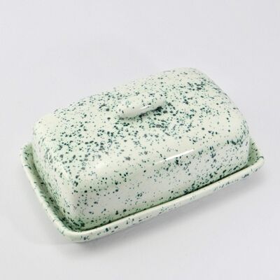 Butter Dish, Speckled Green Glaze
