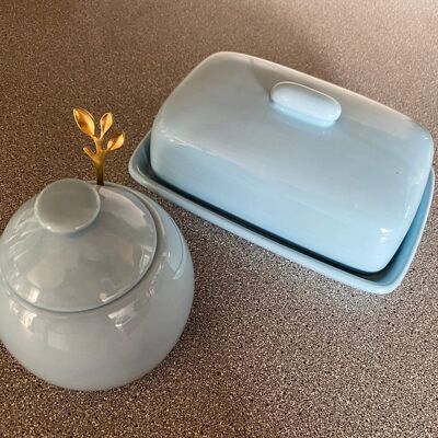 Butter Dish and Sugar Bowl Set - Powder Blue Glaze