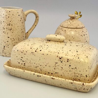 Butter Dish, Sugar Bowl and Milk Jug Set - Speckled Honey