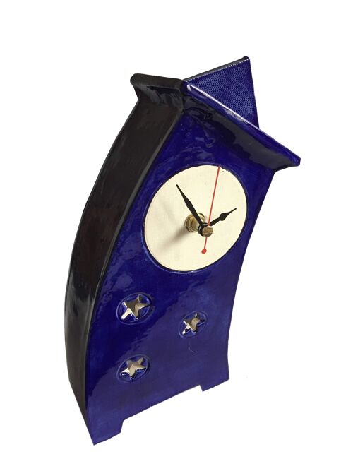 Royal Blue Shelf Clock, Tabletop Clock, Mantel Clock, Wonky Clock