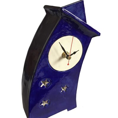 Horloge d'étagère bleu royal, horloge de table, horloge de cheminée, horloge Wonky
