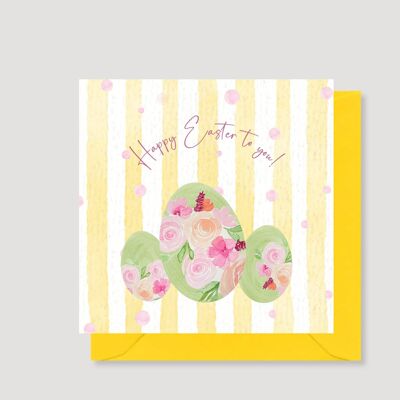 Floral eggs yellow stripe Easter card