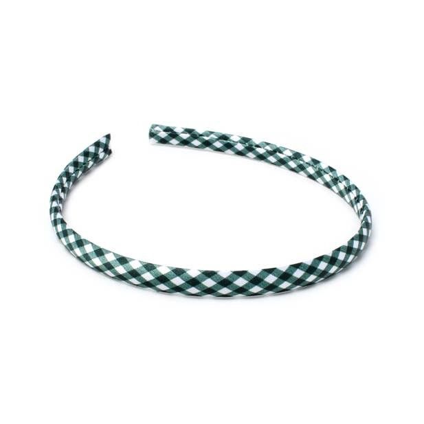 1 cm breites, recyceltes, flaschengrünes Gingham-Haarband