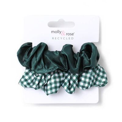 Small - Card of 2 Bottle Green scrunchies. Dia.8cm