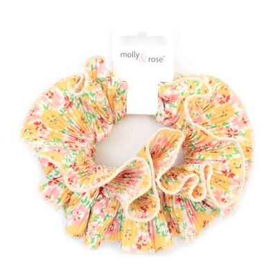 Extra Large - Scrunchie con motivo floreale giallo a doppio strato.