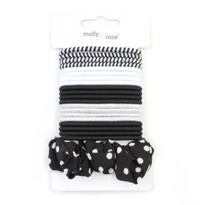 Black and white elastics & scrunchies set