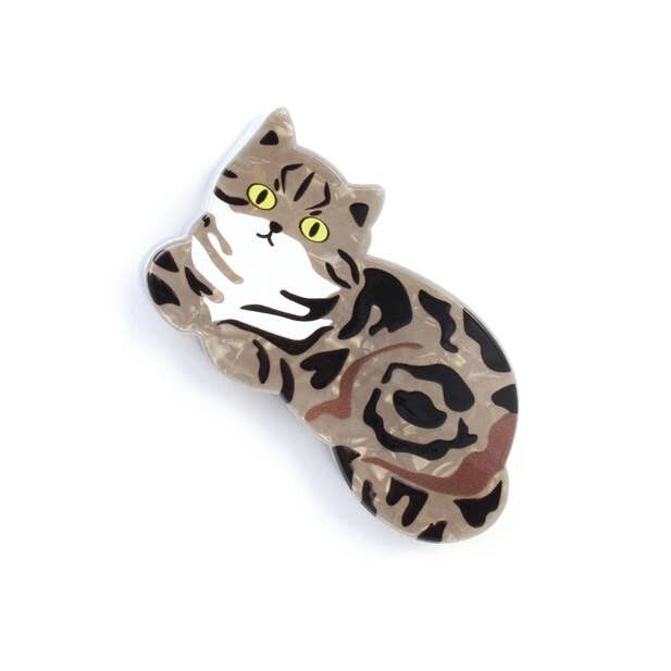 Perlmuttfarbene Haarklammer in Katzenform, 8 cm