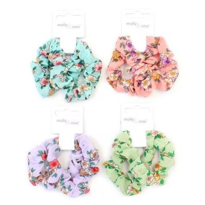 Small - Card Of 2 Floral Print Scrunchies. Dia.6cm