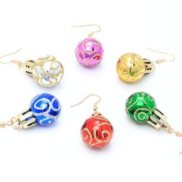 Boucles d'oreilles pendantes en forme de boule de Noël scintillante