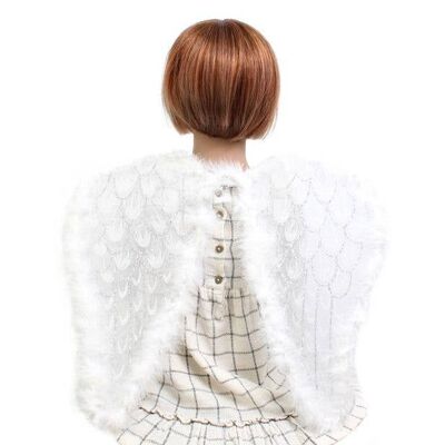 Ailes d'ange blanches en filet et plumes 46 x 40 cm