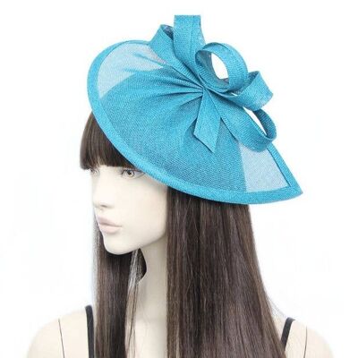 Style Lily.Fascinateur pointu en sinamay bleu sarcelle avec boucles