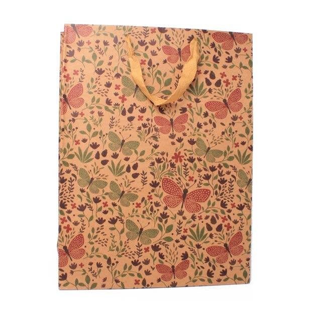 41.5X31.5X10cm.Borsa regalo in carta kraft con stampa a farfalla