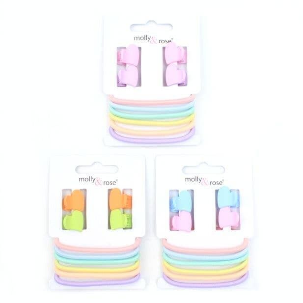 Set di mini morsetti ed elastici a forma di cuore pastello