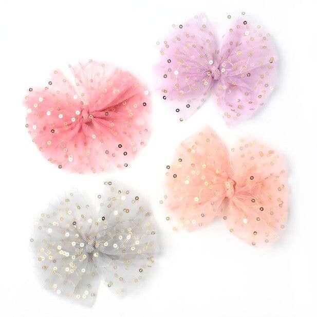 Sequin Net Bow On A Clip 6cm