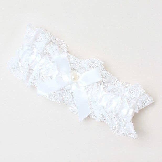 Giarrettiera in pizzo e nastro bianco sporco