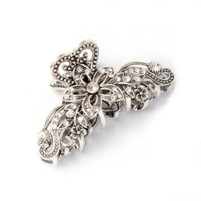 Abrazadera de flor de cristal plateado estilo vintage 7.5cm