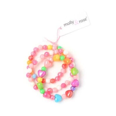 Card of 3 Stretch Heart / Bead Bracelets
