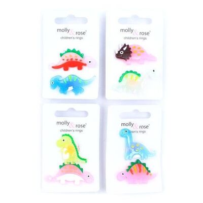 Card of 2 Assorted Childrens Dinosaur Rings