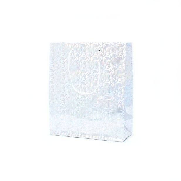 21.5x18x7.5cm.Borsa regalo olografica argento