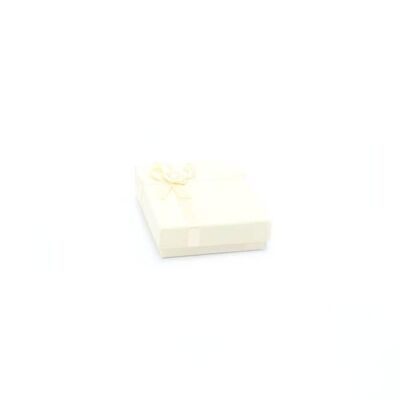 Scatola per collana/braccialetto. 8x6.5x2 cm.Scatola regalo avorio con fiocco