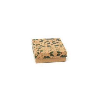 Caja para collares/pulseras. 9x9x3cm.Caja de regalo con estampado de acebo