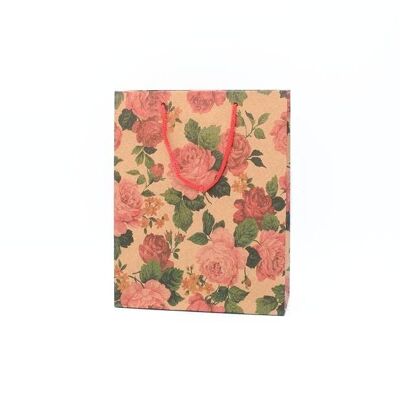 24x19x8cm.Bolsa de regalo kraft con estampado floral