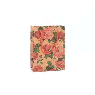 Dimensioni: 20x15x6 cm.Borsa regalo in carta kraft con stampa floreale